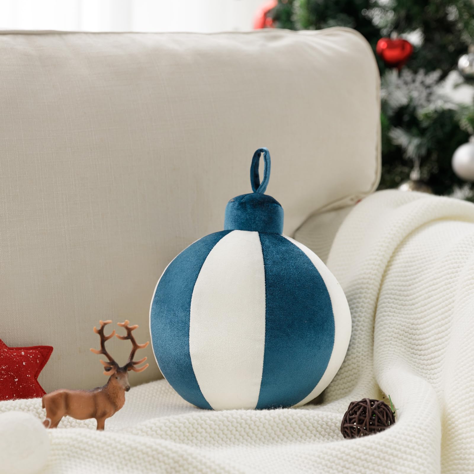 Ashler Christmas Bell Pillow, Round Throw Pillow, Blue Christmas Throw Pillows, Bell Christmas Decor Cushion For Couch, Chair, B