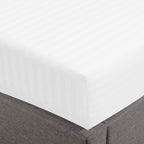 Feather & Stitch 100% Cotton 1 Piece Damask Stripe Twin Fitted Sheet 500 Thread Count White 18 Inch Extra Deep Pocket Luxury Sateen Weave Stretchable Boxer Elastic Fits Mattress Perfectly