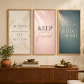 Wallgasm Inspirational Quotes Wall Art Set of 3 with Frames | Action is the Foundational Key to Success, Keep Moving Forward & N