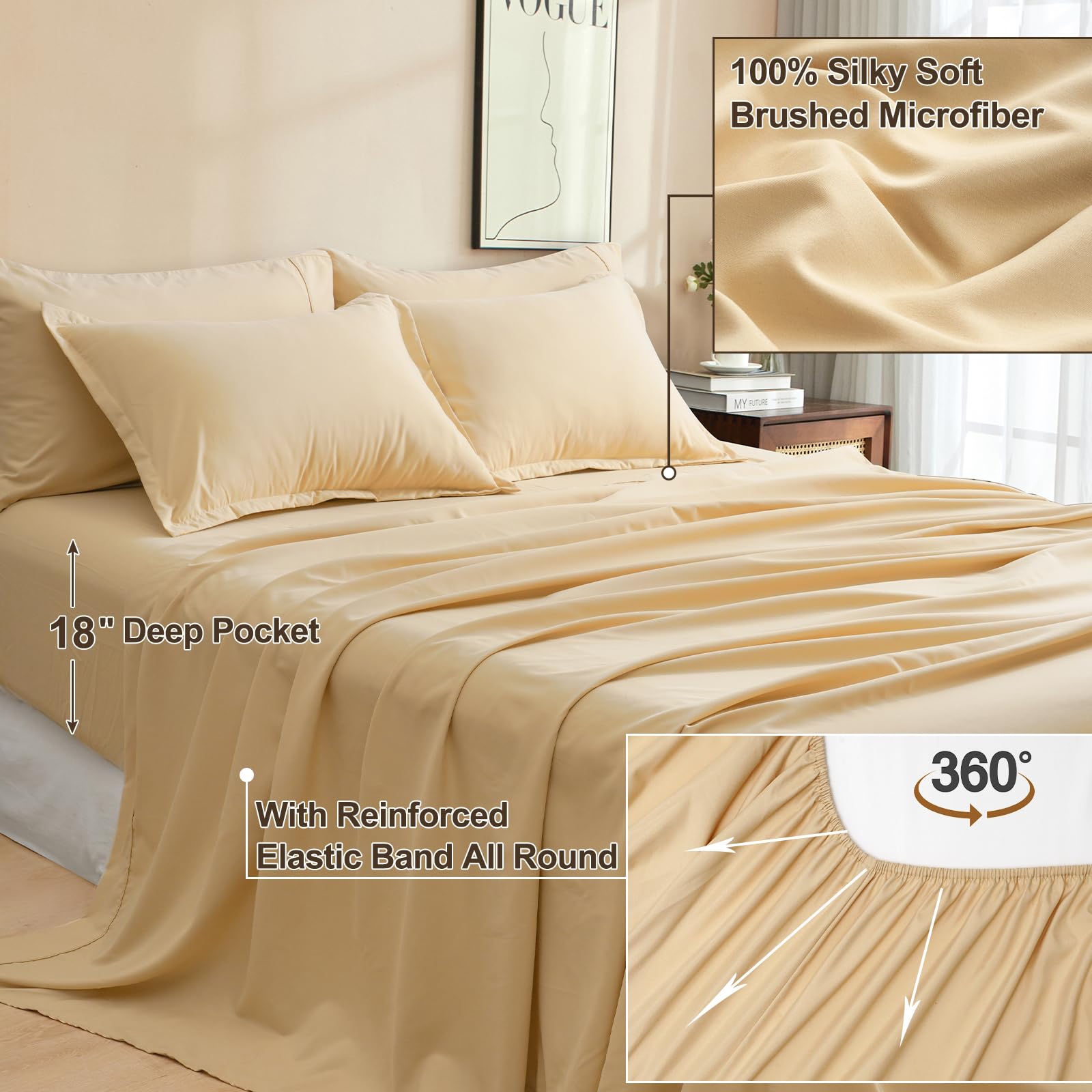 Phf 7 Pieces King Comforter Set, Bed In A Bag Comforter & 18' Sheet Set All Season, Ultra Soft Comfy Bedding Sets With Comforter, Sheets, Pillowcases & Shams, Beige
