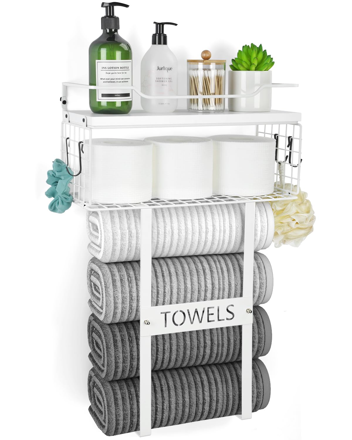 Towel Racks for Bathroom Wall Mounted - Bath Wall Towel Holder Set Above Toilet Storage, Rolled Towel Shelf Organizer for Small 