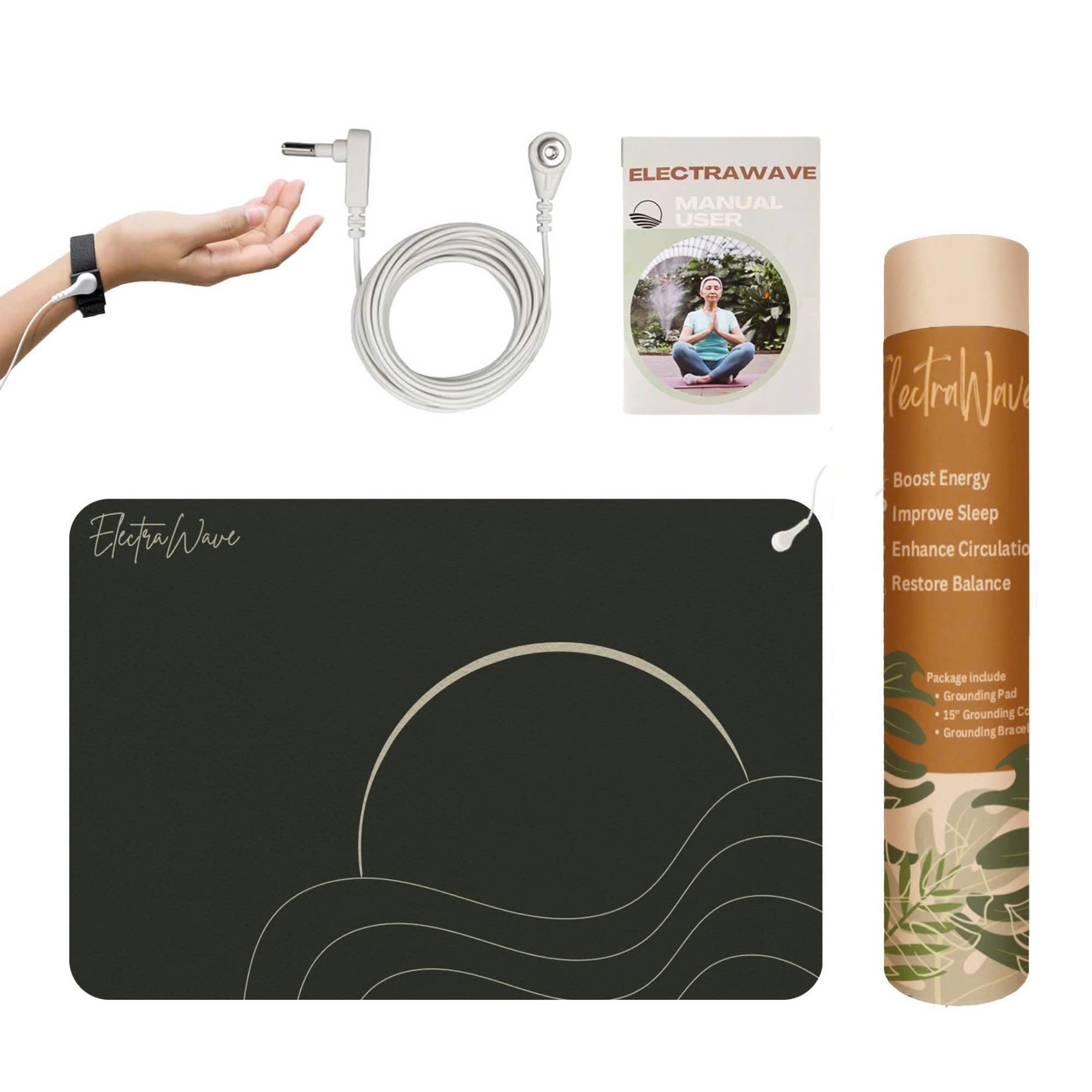 ElectraWave Grounding Pad 100% Vegan Carbon Leatherette, Boost Wellness, Reduce Inflammation, Improve Sleep - Anti-Static Portab