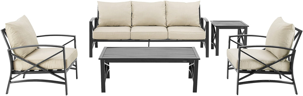 Crosley Furniture Kaplan 5-Piece Outdoor Sofa Patio Furniture Set, Conversation Sets For Porch, Deck, Oiled Bronze With Oatmeal Cushions
