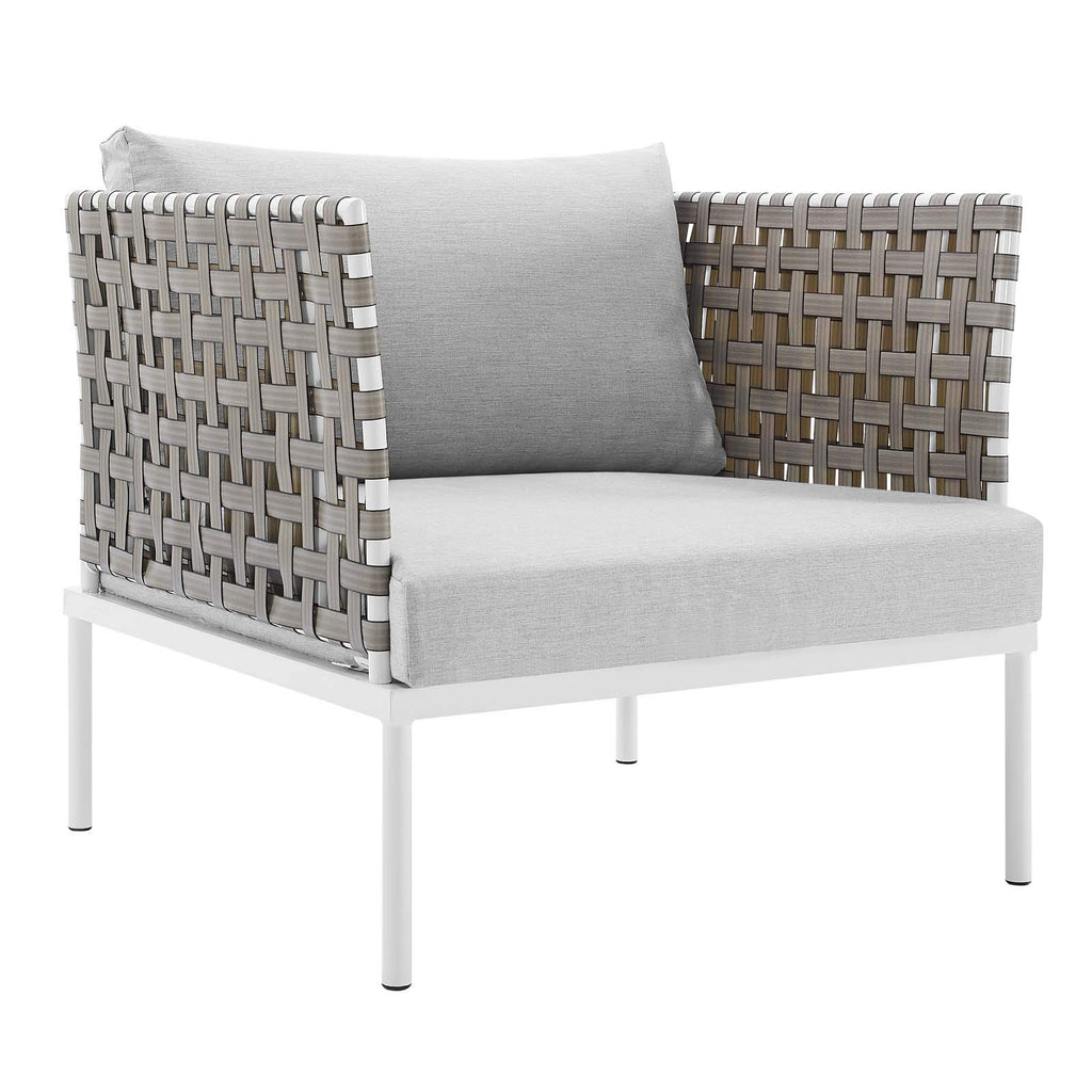 Modway Harmony Outdoor Patio Basket Weave Armchair in Tan Gray
