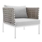Modway Harmony Outdoor Patio Basket Weave Armchair in Tan Gray