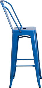 Commercial Grade 30 High Blue Metal Indoor-Outdoor Barstool with Removable Back