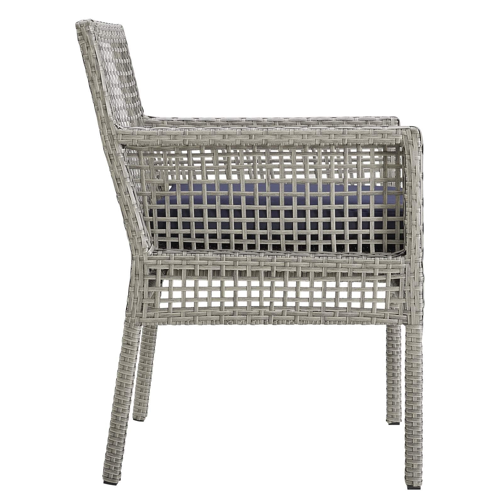 Modway Aura Wicker Rattan Outdoor Patio Two Dining Arm Chairs In Gray Navy