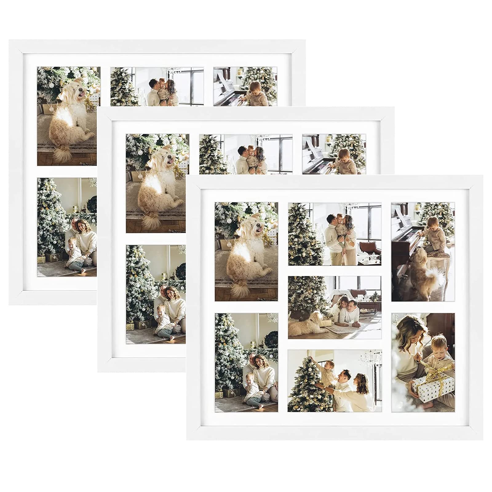 Golden State Art, 13.7x15.7 Matted White Wood 7-Opening for 4x6 Collage Picture Frame, 3 Pack