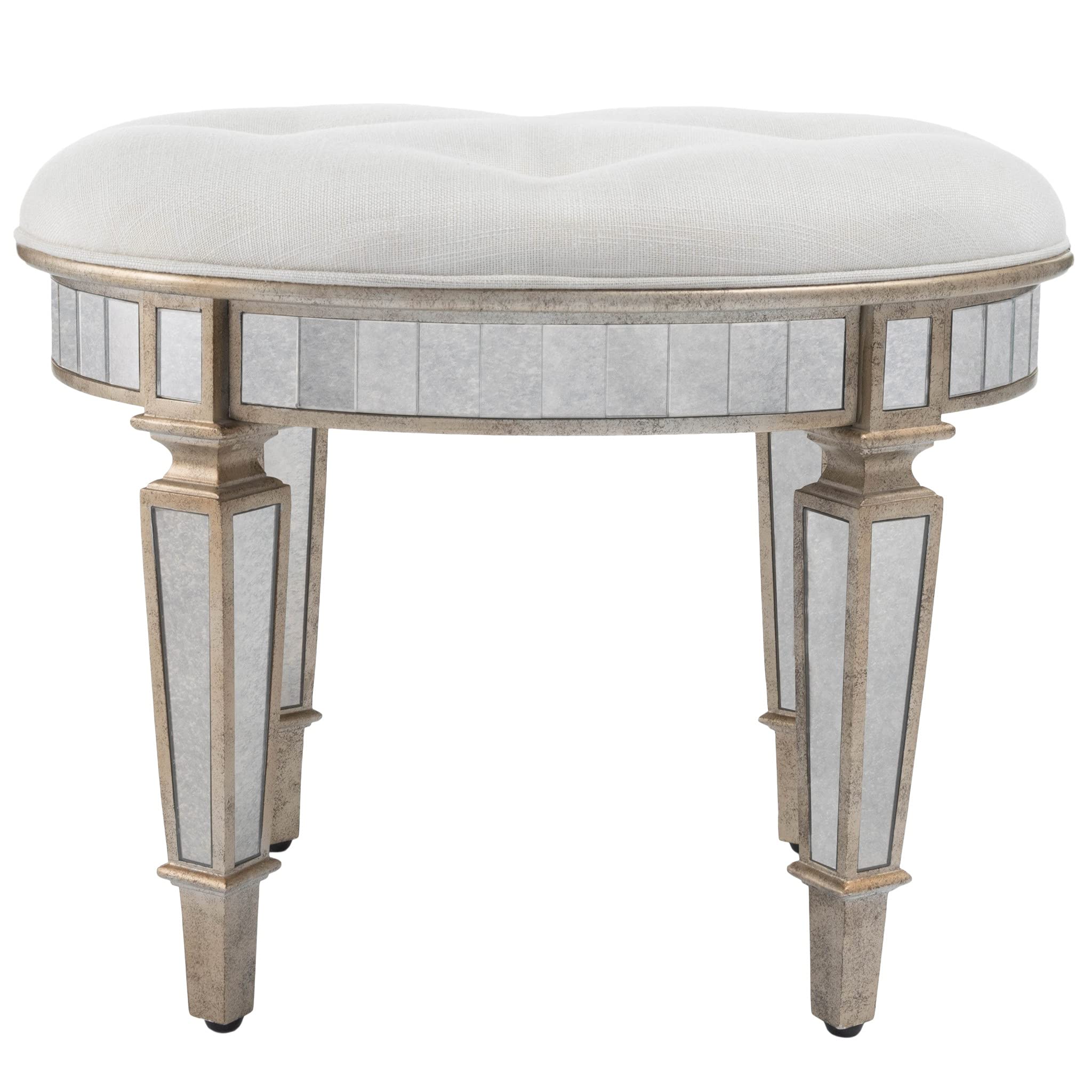 HomeRoots Silver Birch Wood Solids; MDF, Glass Modern Mirrored Vanity Stool