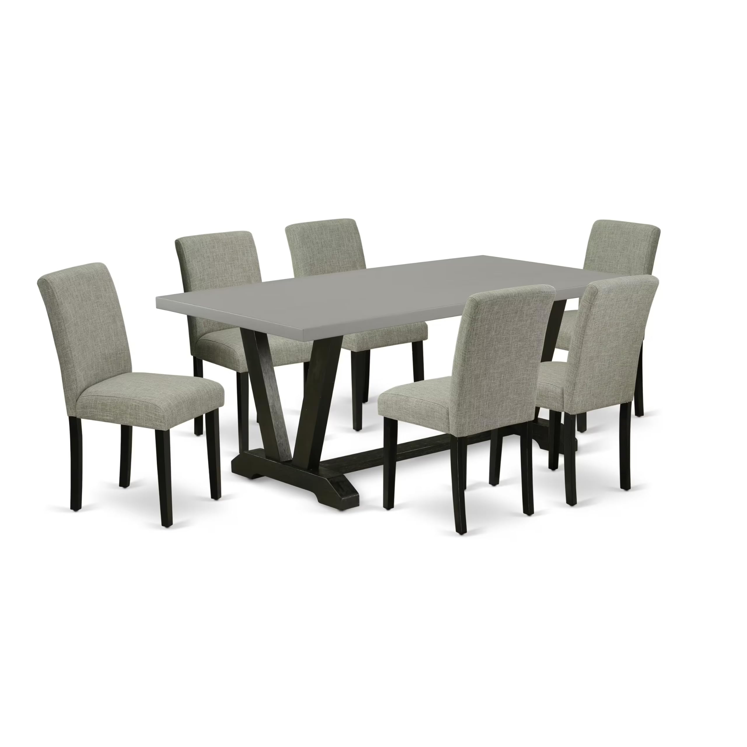 East West Furniture V697Ab106-7 7 Piece Dinette Set Consist Of A Rectangle Dining Room Table With V-Legs And 6 Shitake Linen Fabric Parsons Dining Chairs, 40X72 Inch, Multi-Color