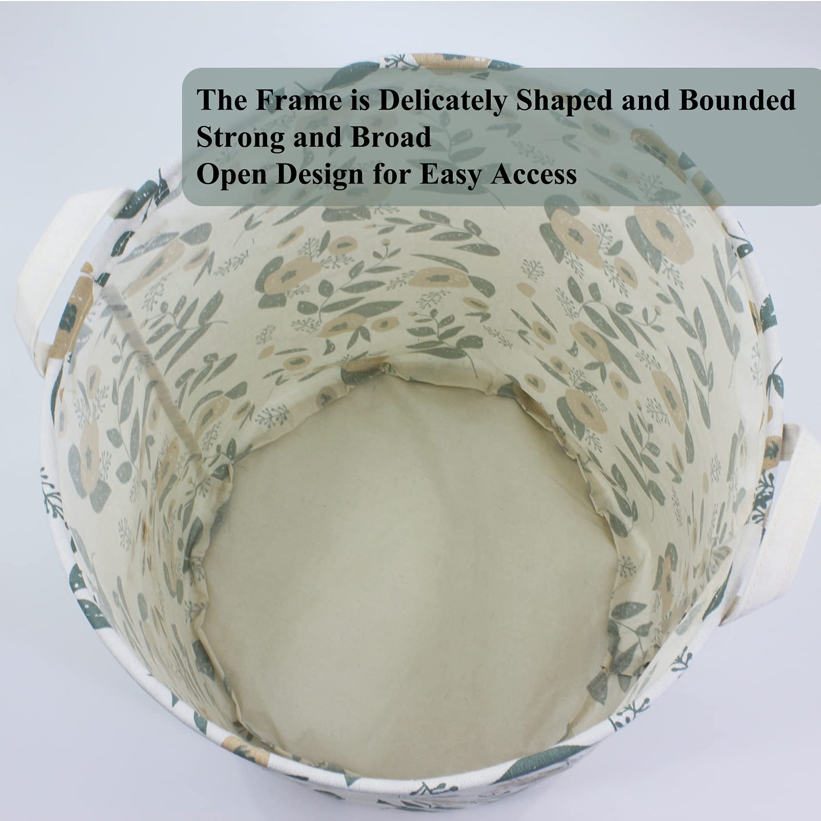 Mziart Collapsible Laundry Basket, Floral Printing Large Laundry Hamper For Baby Girls Kids Toys Clothes Organizer Foldable Storage Bin Waterproof Canvas Nursery Storage Basket With Handles (Green)