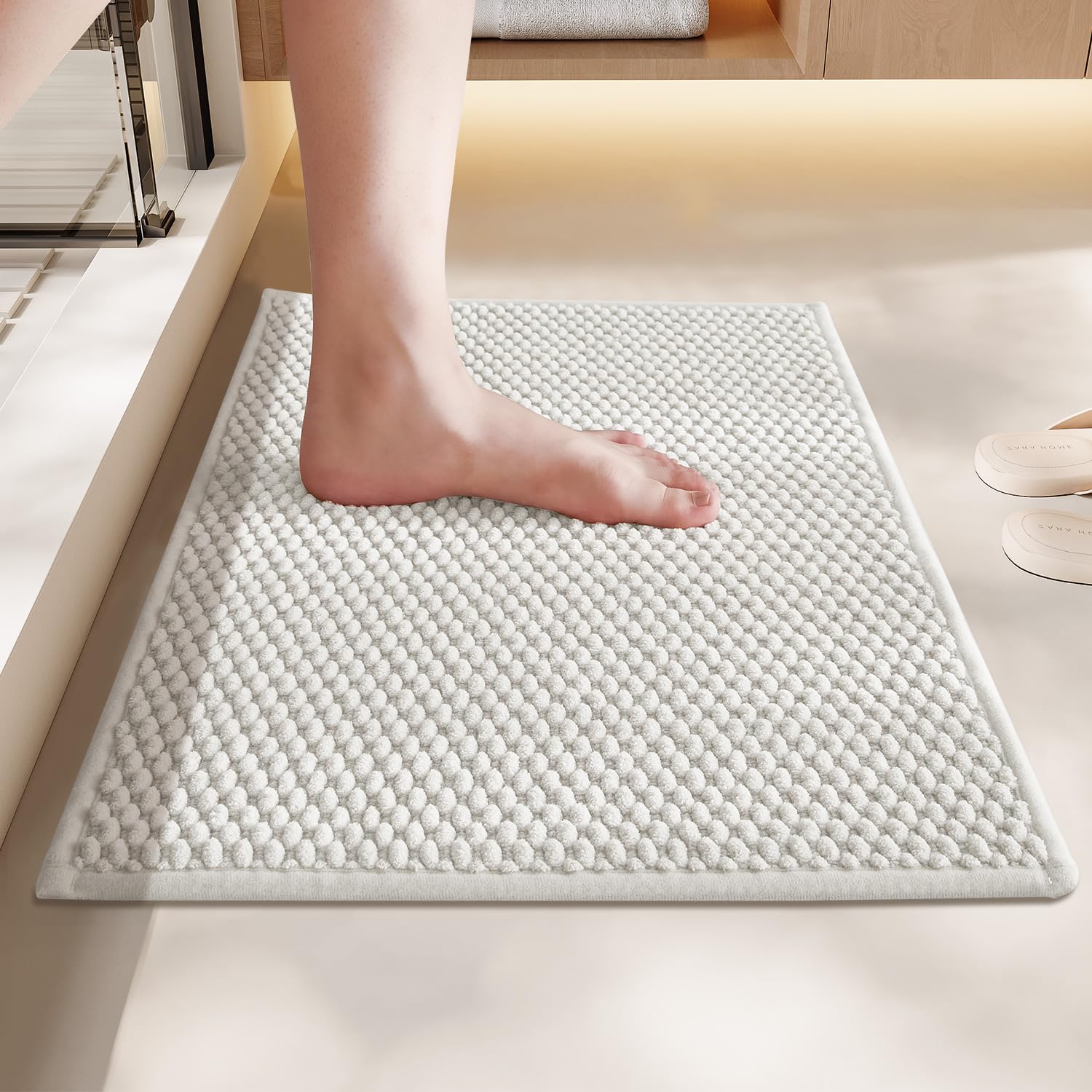 BULULOM Chenille Bathroom Rugs- Non Slip, Absorbent, Quick Dry, Thin, Washable Bath Mat Carpet Bath Rugs for Bathroom Floor, Sho