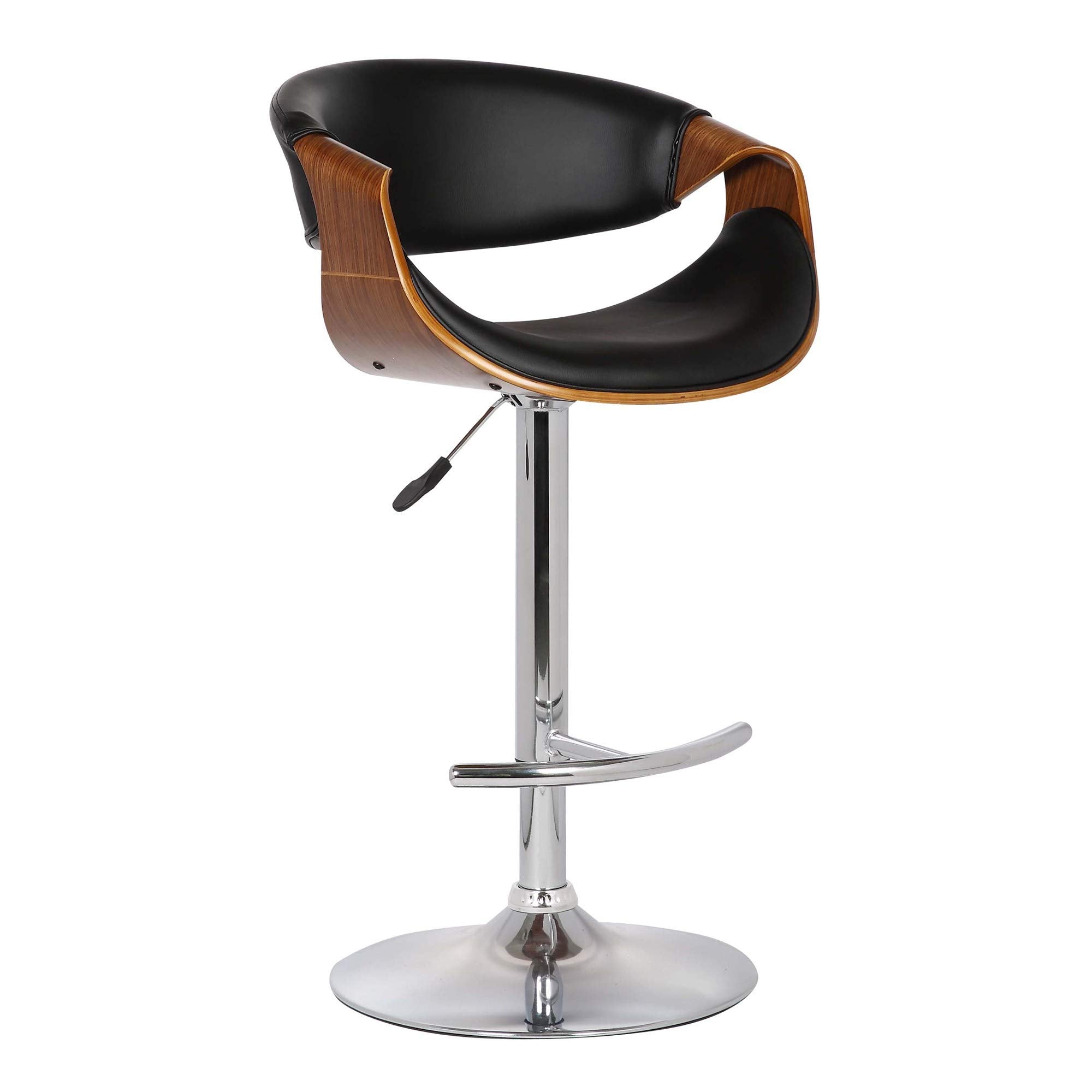 Benjara Adjustable Bucket Seat Barstool With Wooden Support, Black, Brown