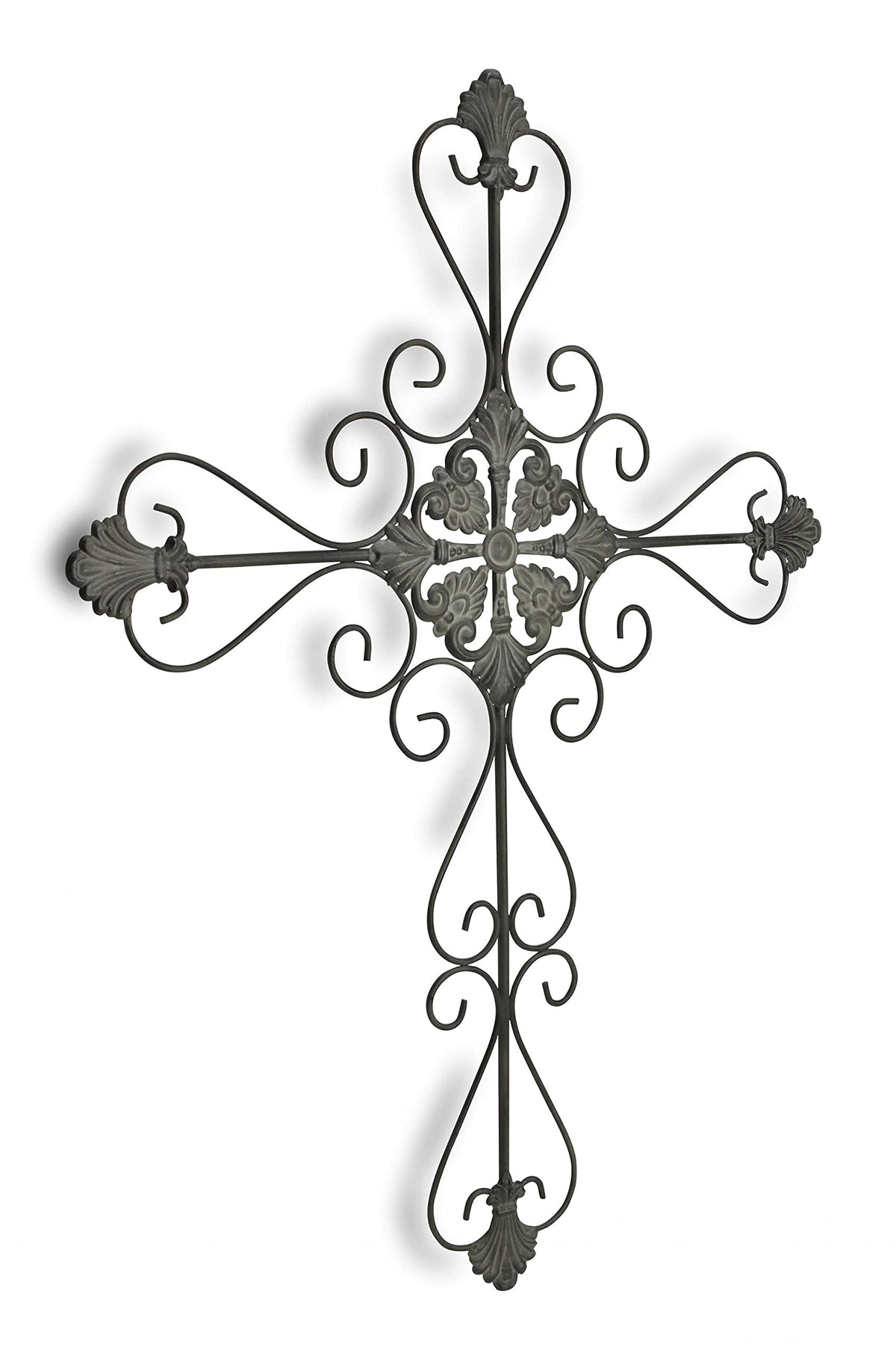 HomeRoots Large Gray Metal Scroll Design Gray Hanging Cross Wall Decor