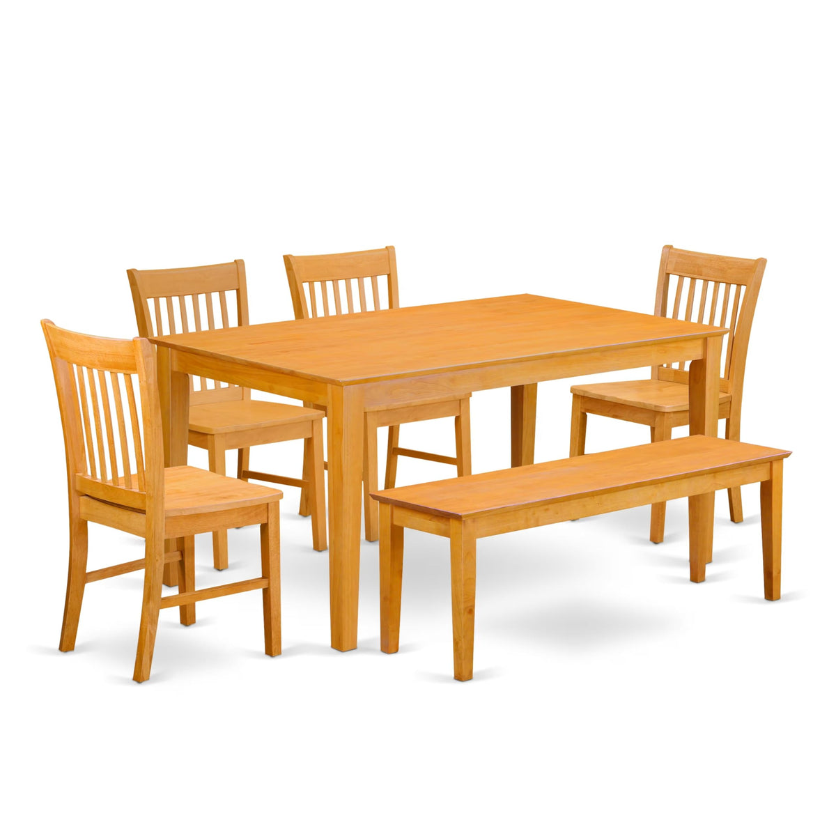 East West Furniture CANO6-OAK-W Capri 6 Piece Room Furniture Set Contains a Rectangle Kitchen Table and 4 Dining Chairs with a Bench, 36x60 Inch