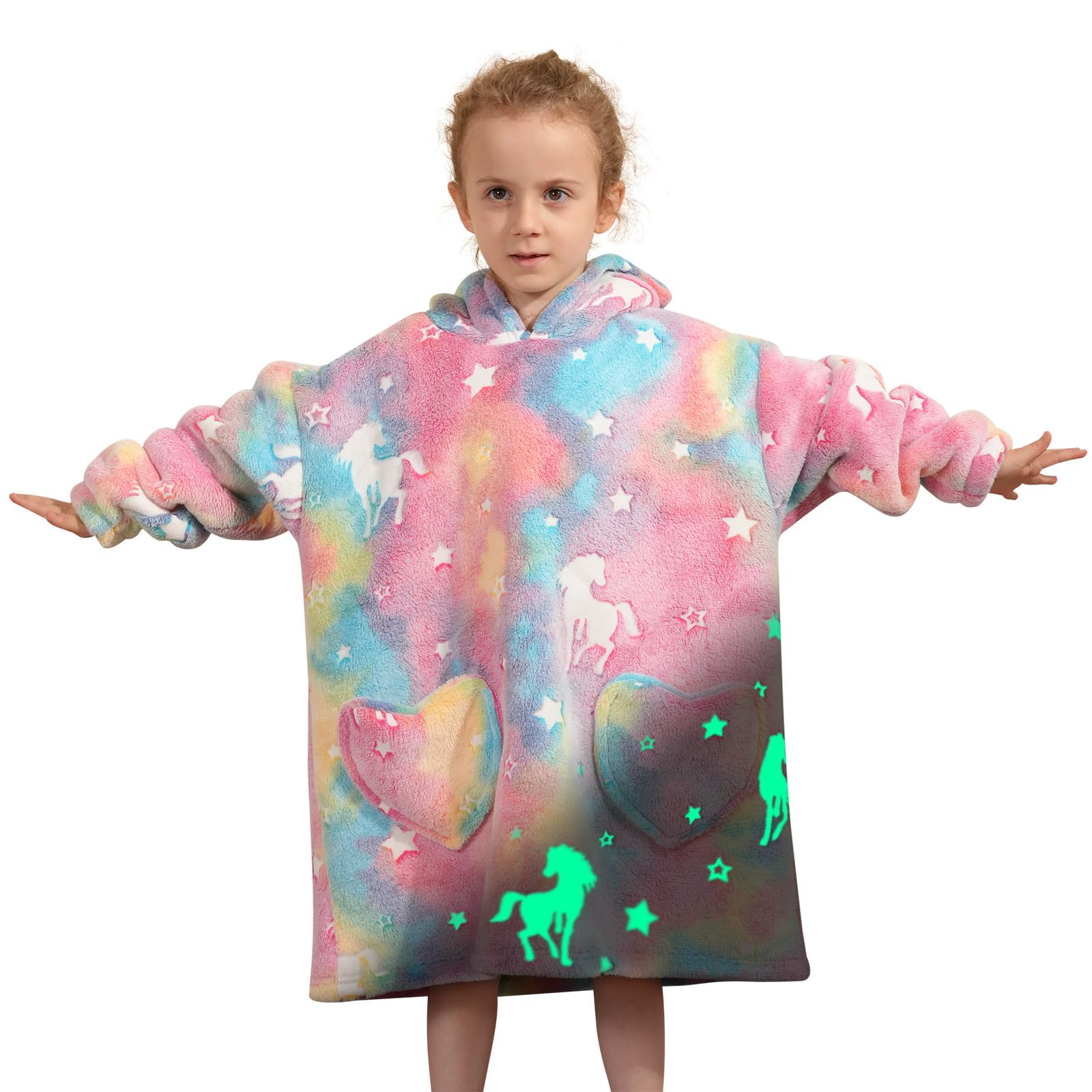 Fiosnow Glow In The Dark Horse Blanket Hoodies For Kids Toddler 2-6Yr Oversize Wearable Blanket Hoodies For Boys Girls
