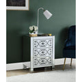 Acme Noralie Glass Accent Table with 3Drawer in Mirrored and Faux Diamonds