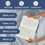 Extra Deep Pocket Split King Sheets - 5 Piece Breathable & Cooling Bed Sheets - Hotel Luxury Bed Sheet Set - Soft, Wrinkle Free & Comfy - Easily Fits Extra Deep Mattresses - Blue Striped Sheets Set