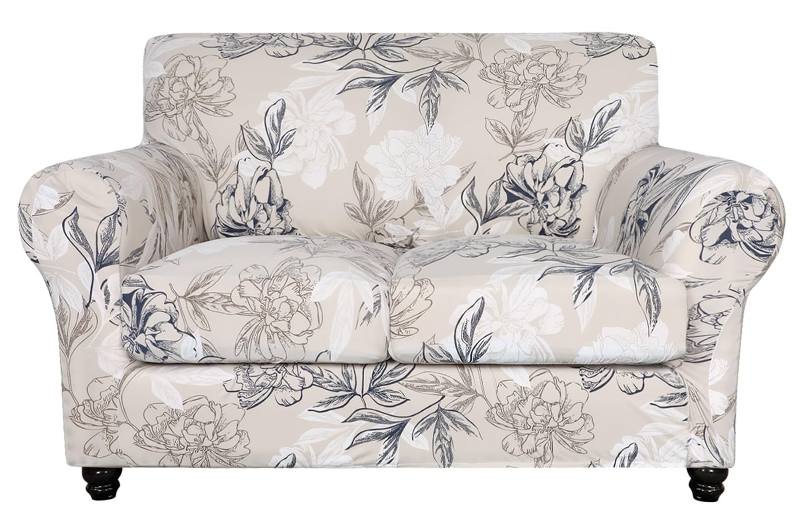 Searchi Stretch Sofa Cover Printed Couch Cover, Floral Pattern 3 Pieces Loveseat Slipcover With 2 Separate Cushion Cover, Washab