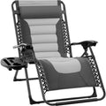 Best Choice Products Oversized Padded Zero Gravity Chair, Folding Outdoor Patio Recliner, Xl Anti Gravity Lounger For Backyard W/Headrest, Cup Holder, Side Tray, Polyester Mesh - Gray/Light Gray