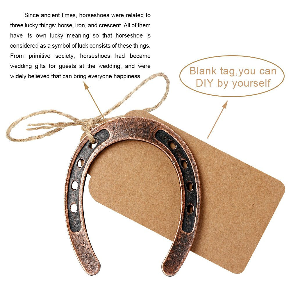 Ourwarm 10Pcs Good Lucky Horseshoe Wedding Favors With Kraft Tags Rustic Horseshoe Gifts For Vintage Wedding Party Decorations