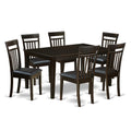East West Furniture CAP7S-CAP-LC 7 Piece Modern Dining Table Set Consist of a Rectangle Wooden Table and 6 Faux Leather Dining Room Chairs, 36x60 Inch, Cappuccino
