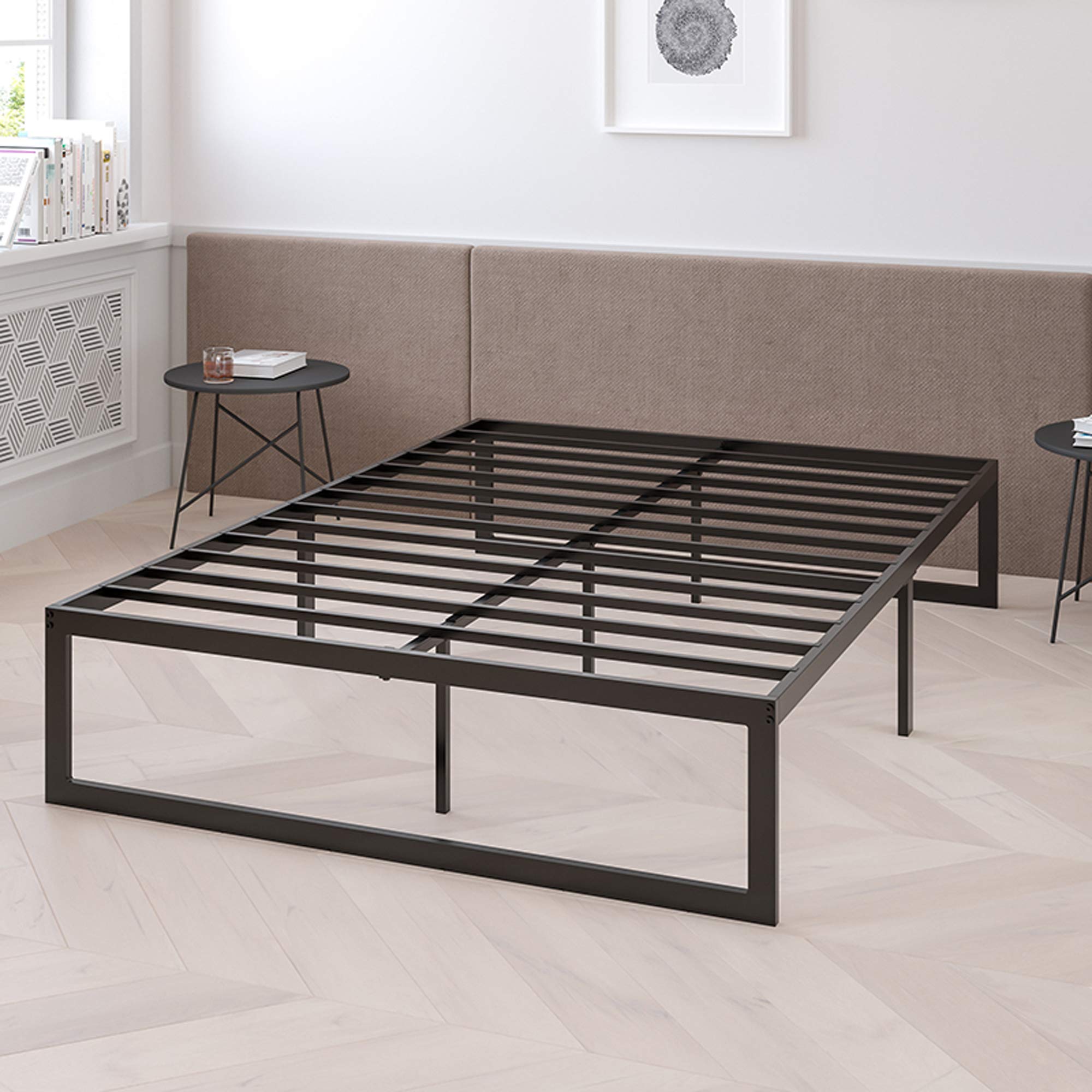 Flash Furniture Louis 14 Inch Metal Platform Bed Frame with 12 Inch Pocket Spring Mattress in a Box (No Box Spring Required) - Queen