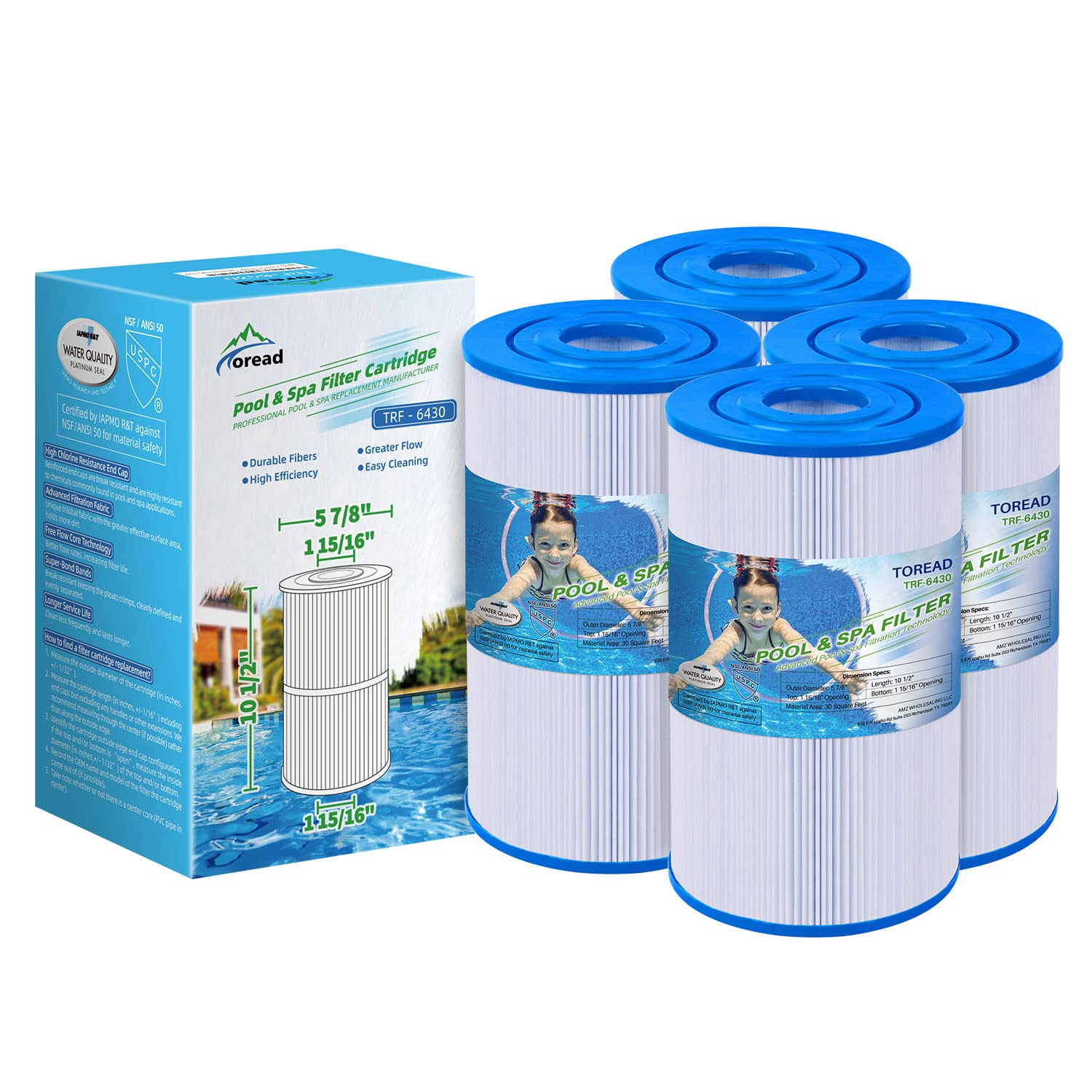 Toread Replacement For Spa Filter Pwk30, Unicel C-6430, Filbur Fc-3915, P/N0969601, 71825, 73178, 73250, 30 Sq. Ft. Hot Spring S