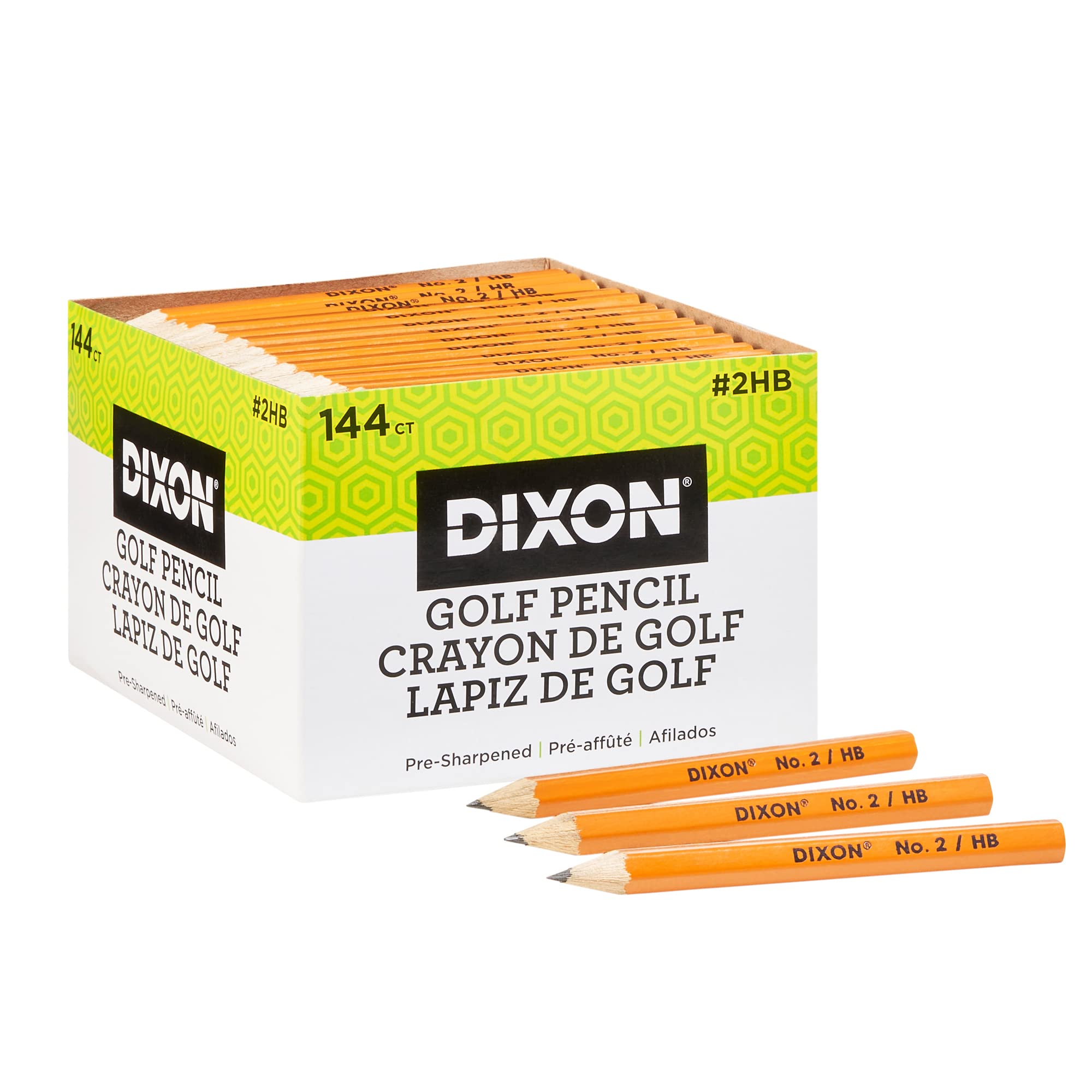 Dixon Presharpened Golf Pencils, #2 Soft Lead, Yellow, Pack Of 144