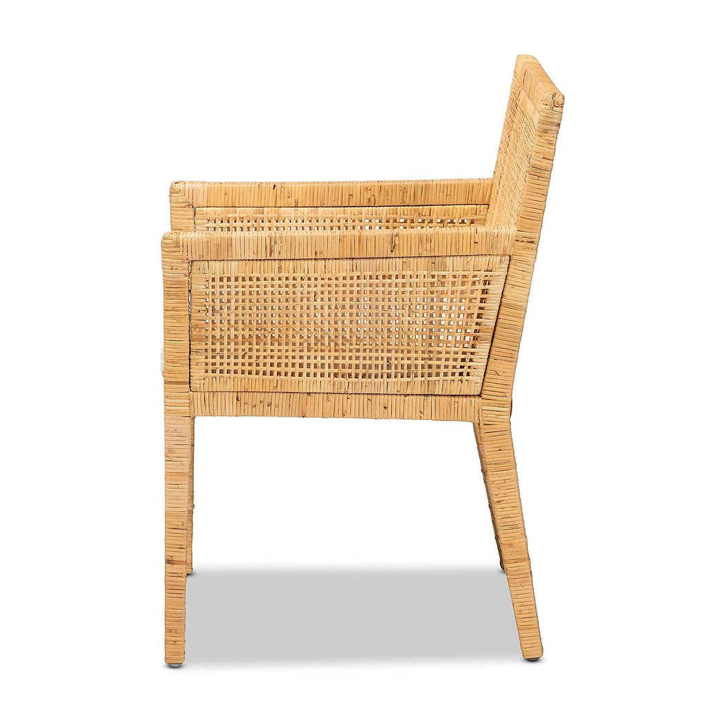 Baxton Studio Karis Modern Rattan Dining Chair, Natural and White (185-11869-HiT)