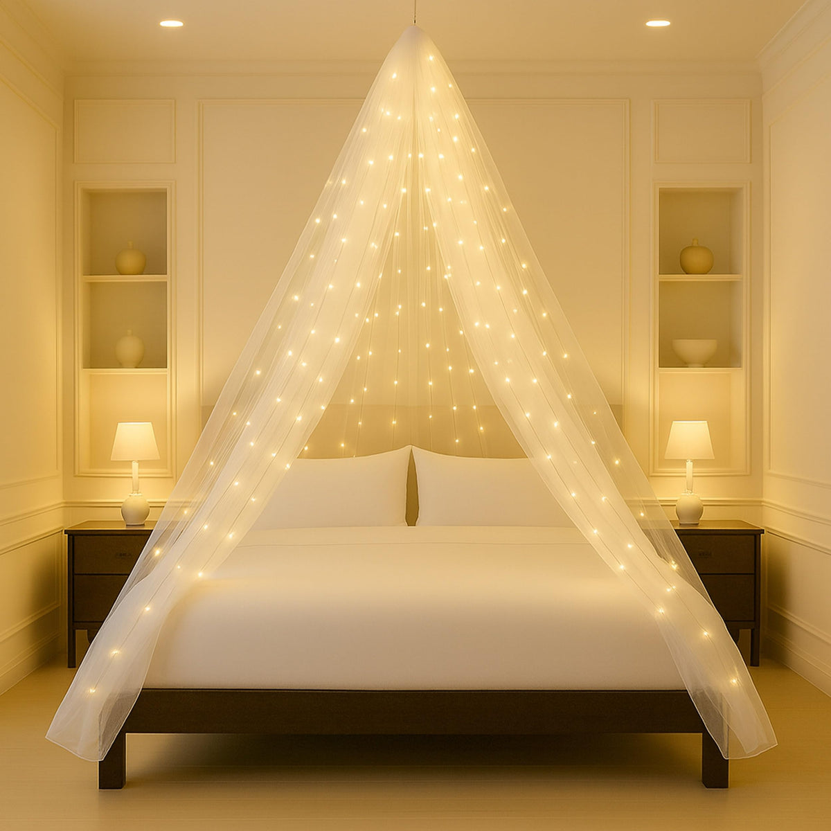 1iAM White Decoration Net Light Combo Pack of 5 | 1pc 16x5ft Cabana White Net, Light, 2pcs Hooks & 1pc Ribbon for Home Decor, Bi