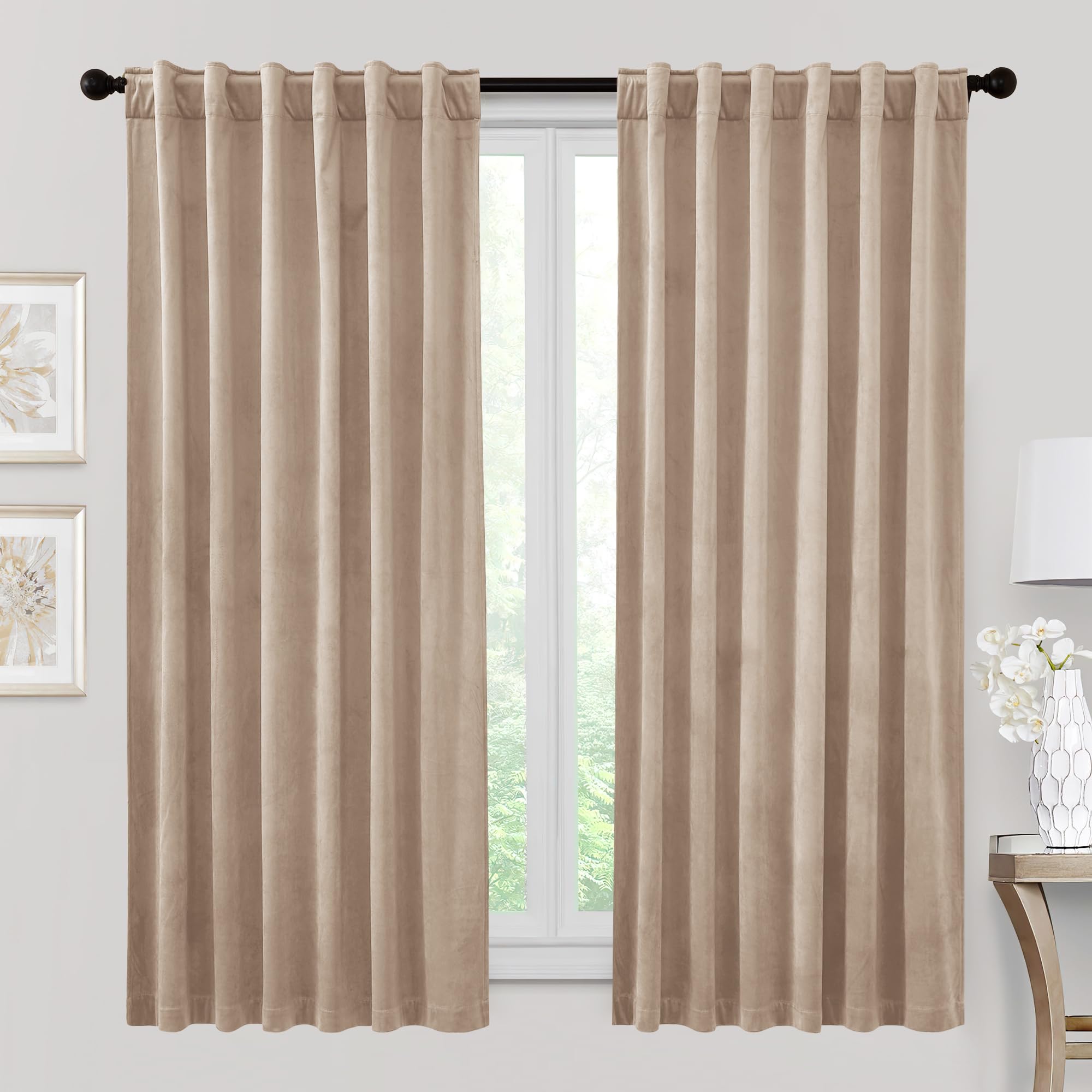 Ryb Home Velvet Curtains 72 Inches Length, Back Tab & Rod Pocket Soft Fabric Curtains & Drapes For Home Office Attic Cafe Basement, Blush, W 52 X L 72, 2 Panels Set