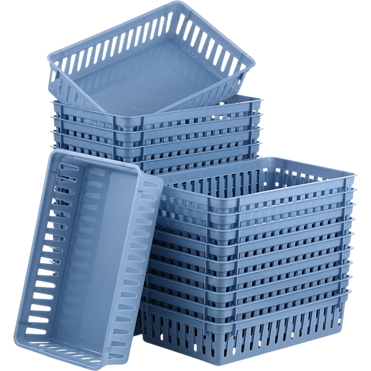 Wenqik 24 Pcs Plastic Storage Baskets for Classroom Organizing, Haze Blue