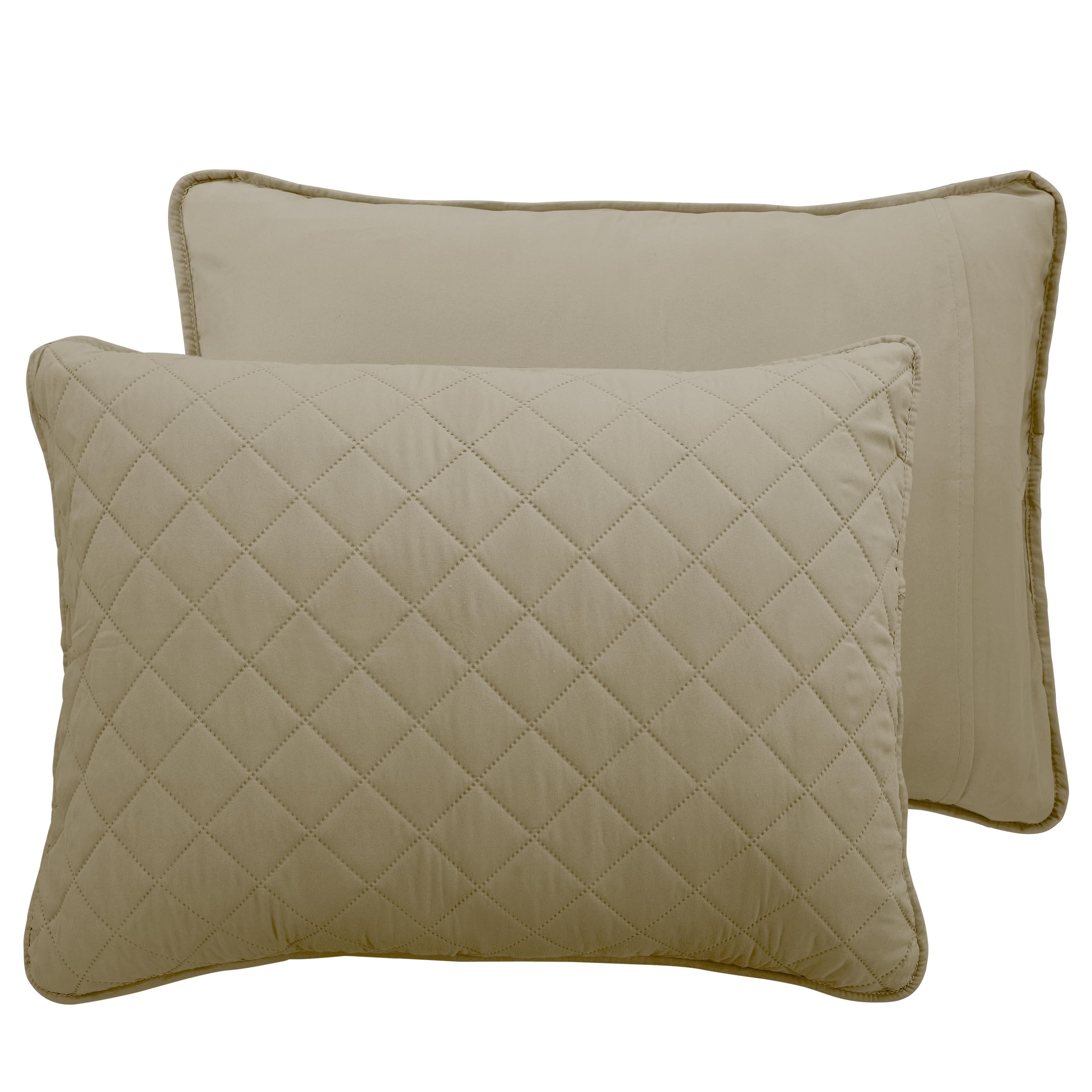 Easy-Going Twin Size Reversible Quilt Set With 1 Quilt And 1 Pillow Sham, Soft Bed Quilt Cover, Water Resistant Lightweight Microfiber Bedspread, Stain Resistant, Beige/Beige