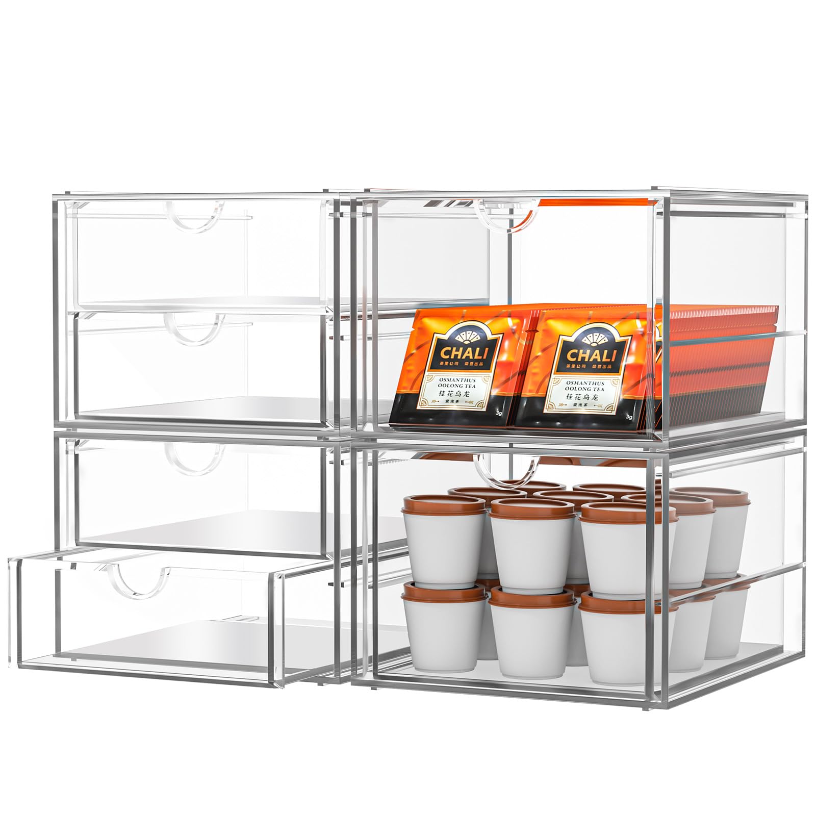 Caktraie Acrylic Makeup Organizer, 4 Pack Drawer Organizer - Transparent Desktop Storage For Cosmetics, Office Supplies & More -