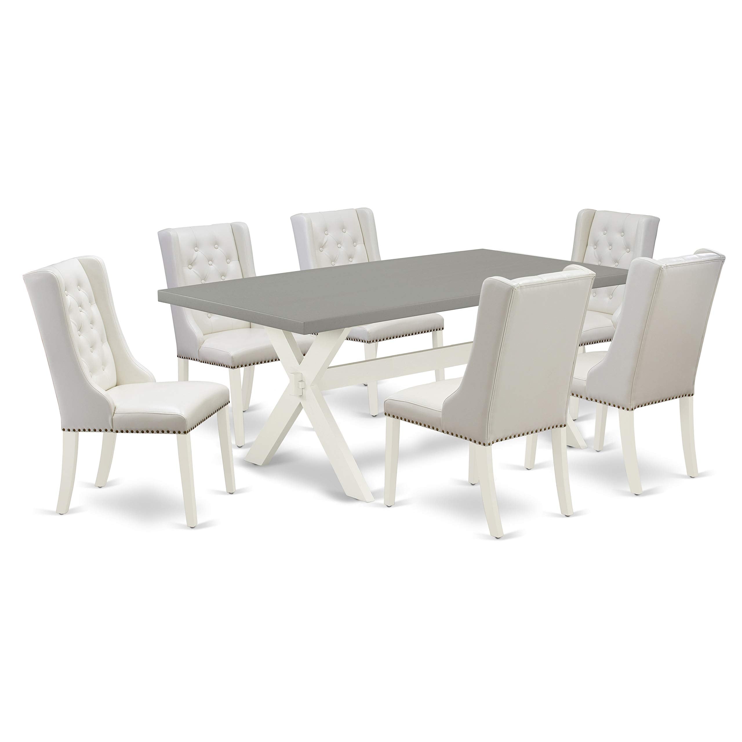 East West Furniture X-Style 7 Piece Kitchen Set Consist of a Rectangle Table with X-Legs and 6 Light Grey Faux Leather Parson Dining Chairs, 40x72 Inch, X097FO244-7
