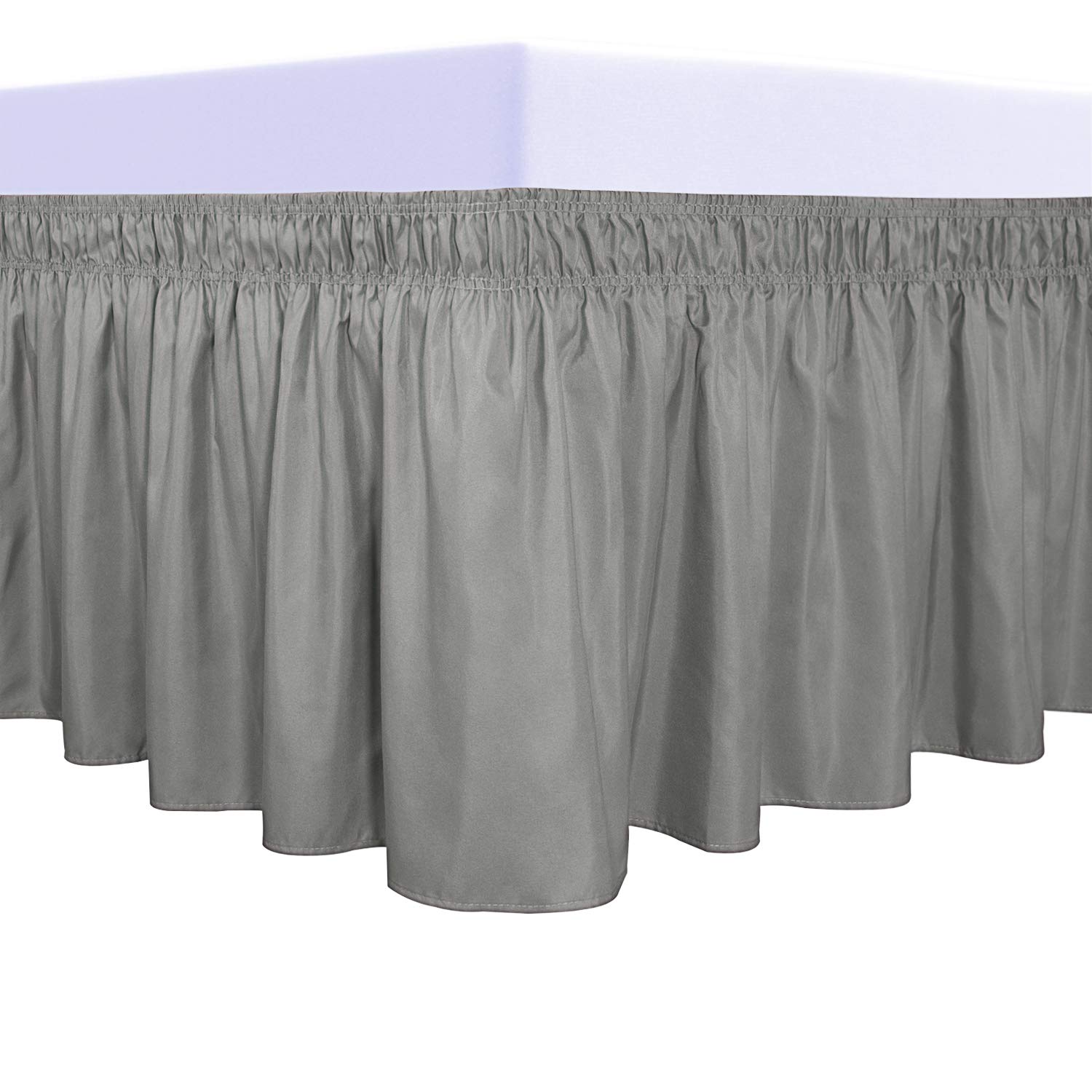 Purefit Wrap Around Ruffled Bed Skirt With Adjustable Elastic Belt - 14 Inch Drop Easy To Put On, Wrinkle Free Bedskirt Dust Ruf