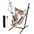 Hammock chair with stand double hammock chair bohemian style with tassel mobile phone support manual adjustable swing indoor and