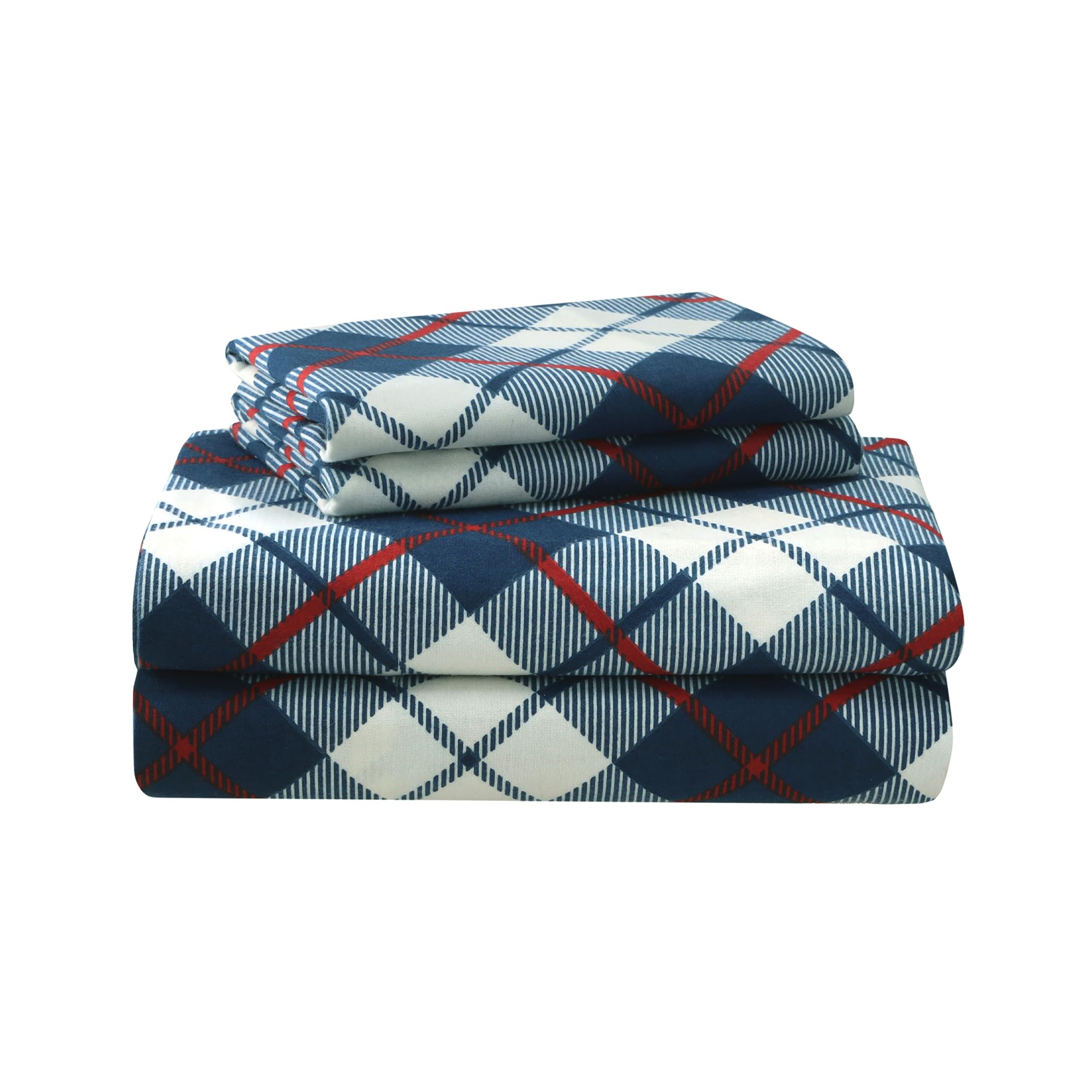 Featherhead 100% Cotton 4Pcs Flannel Sheet Set, Queen Size, Tartan Plaid | Double-Brushed For Extra Softness, Warm & Breathable,