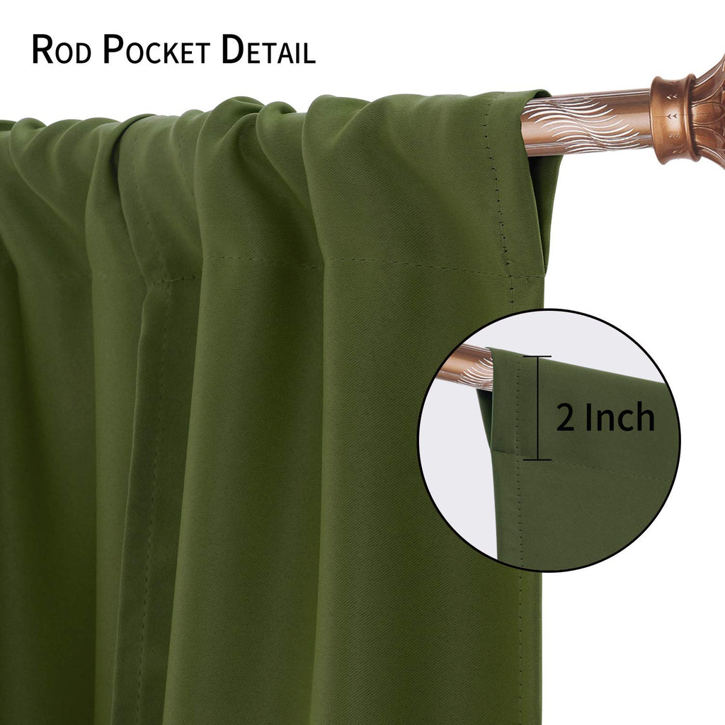Dwcn Blackout Curtains-Tie Up Shade For Window Thermal Insulated Room Darkening Rod Pocket Curtains For Kitchen, Olive Green, W4
