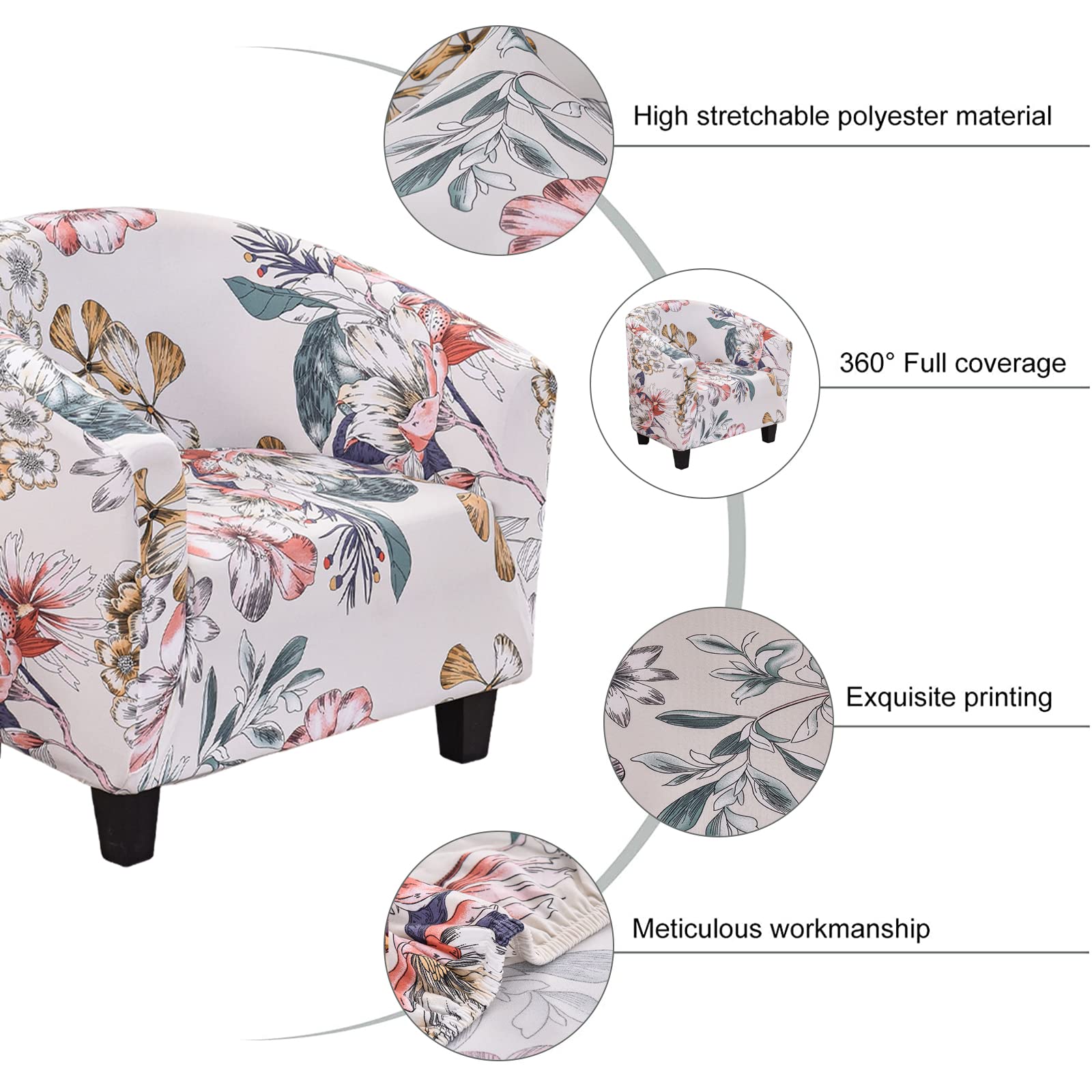 Niluoh Club Chair Slipcover Jacquard Tub Chair Cover Stretch Armchair Covers Sofa Cover Furniture Protector For Living Room (A52