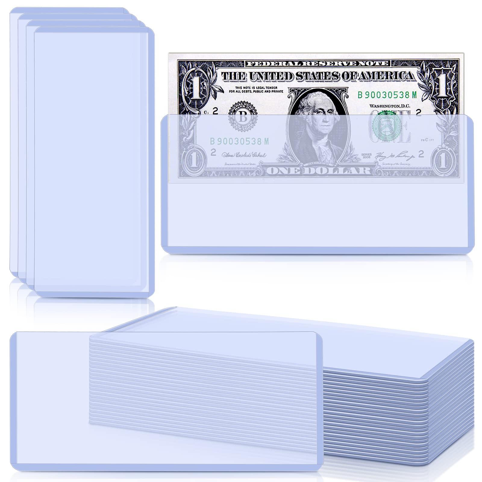 Vmiapxo 30 Pack Hard Plastic Clear Money Holder, 6.8' X 2.9', Waterproof Currency Sleeves Dollar Bill Display Protector Organi