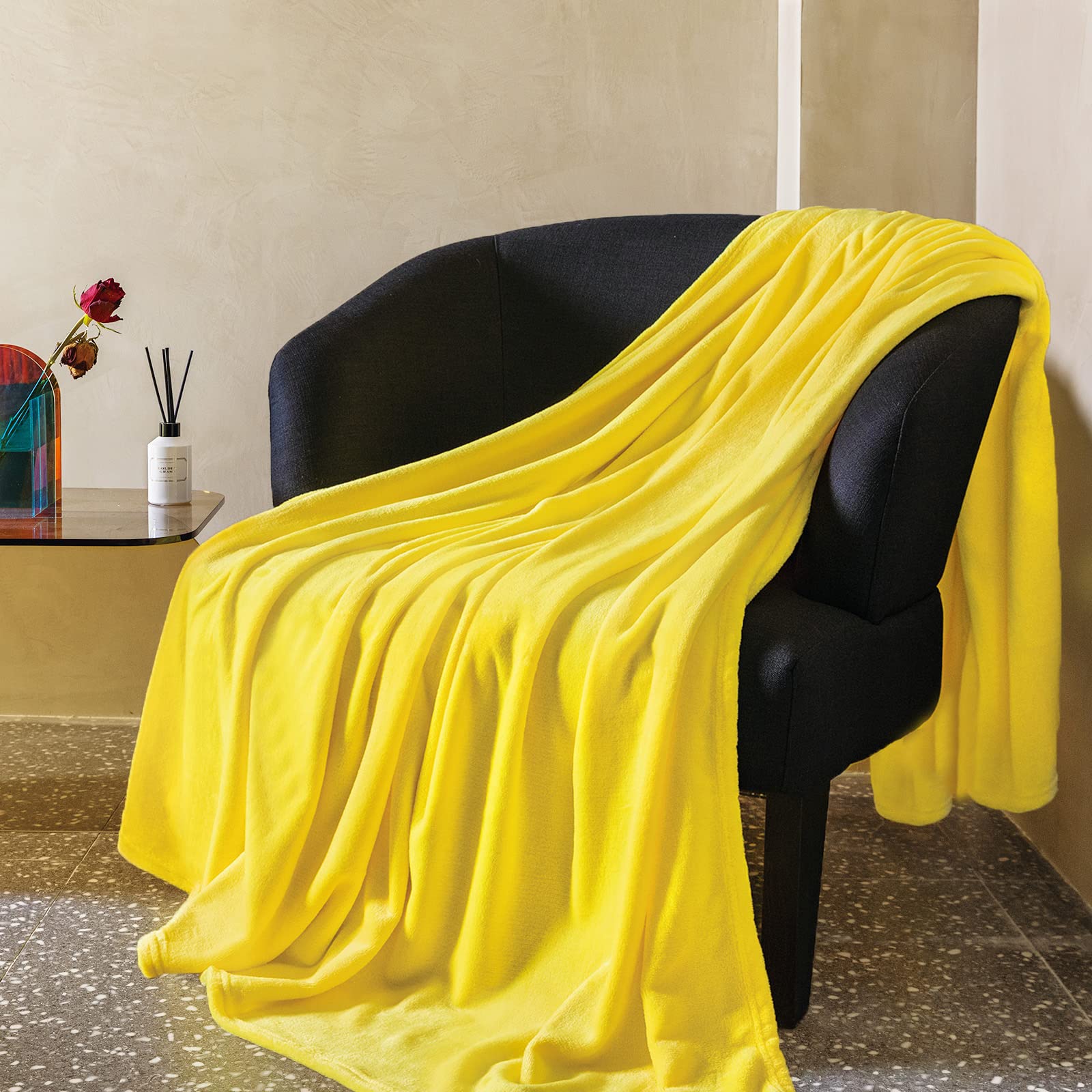 Jiahannha Fleece Blanket Twin Size Yellow 60 By 80 Inches Throw Blankets For Couch Sofa Bed 280Gsm,Super Soft Cozy And Luxury Be