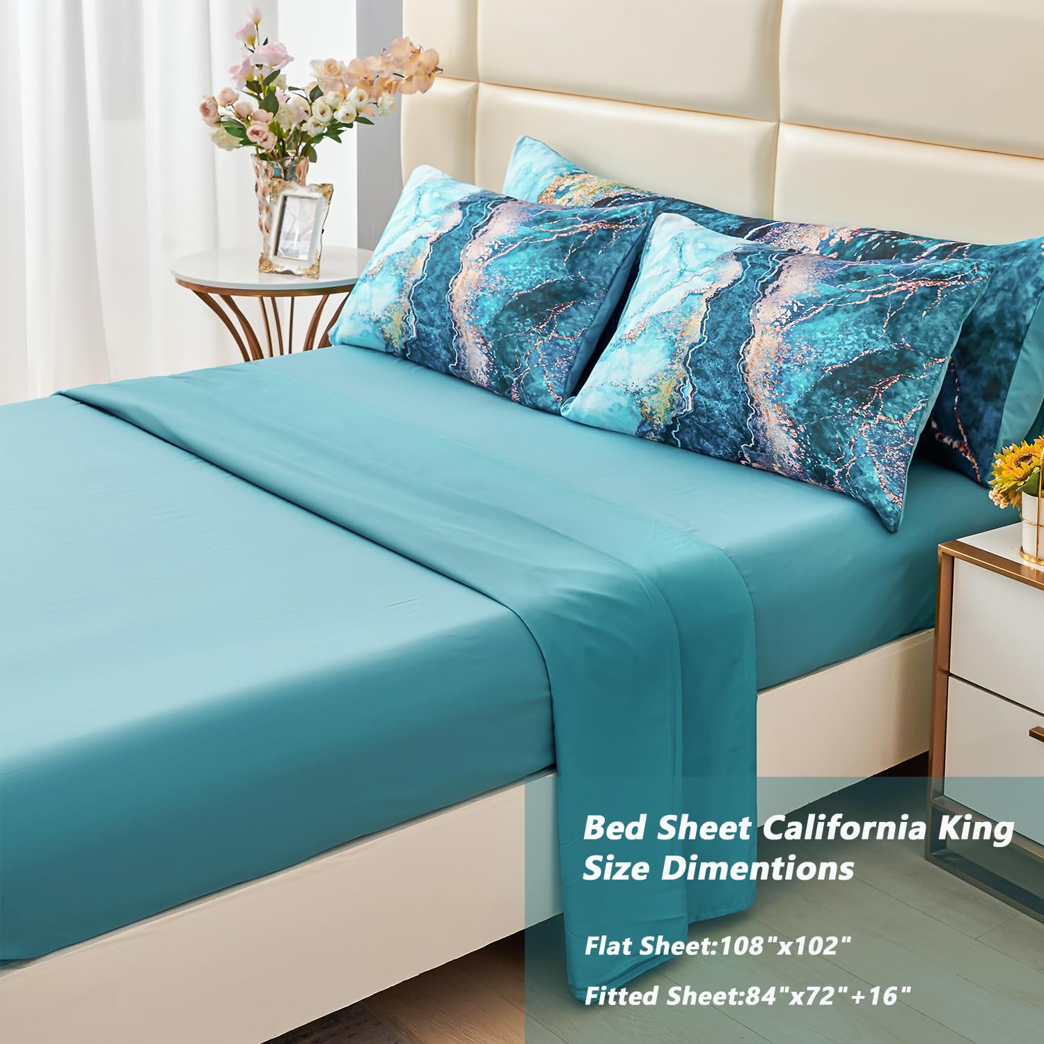 Perfemet 6 Piece California King Bed In A Bag Watercolor Marble Pattern Bedding Comforter Set Aesthetic Retro Artwork Colorful Q