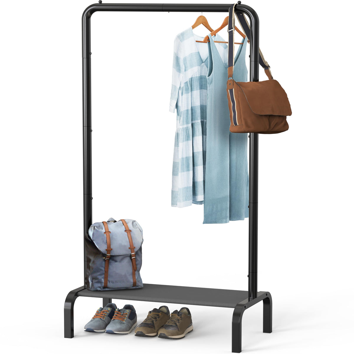 Simple Houseware 30 W Narrow Freestanding Garment Rack with Shelves, Black