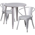 Flash Furniture Conrad Commercial Grade 30" Round Silver Metal Indoor-Outdoor Table Set with 2 Arm Chairs