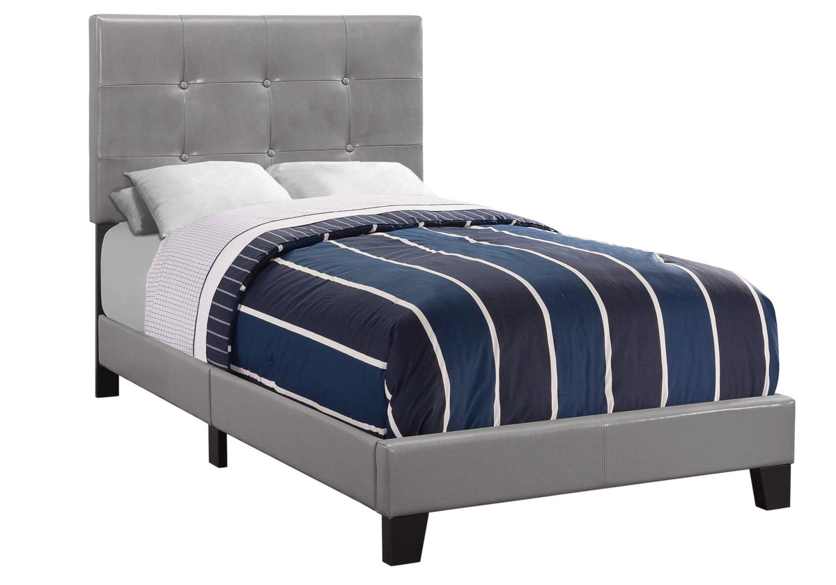 HomeRoots 45.75' Grey Solid Wood, MDF, and Foam Twin Size Bed with a Leather Look