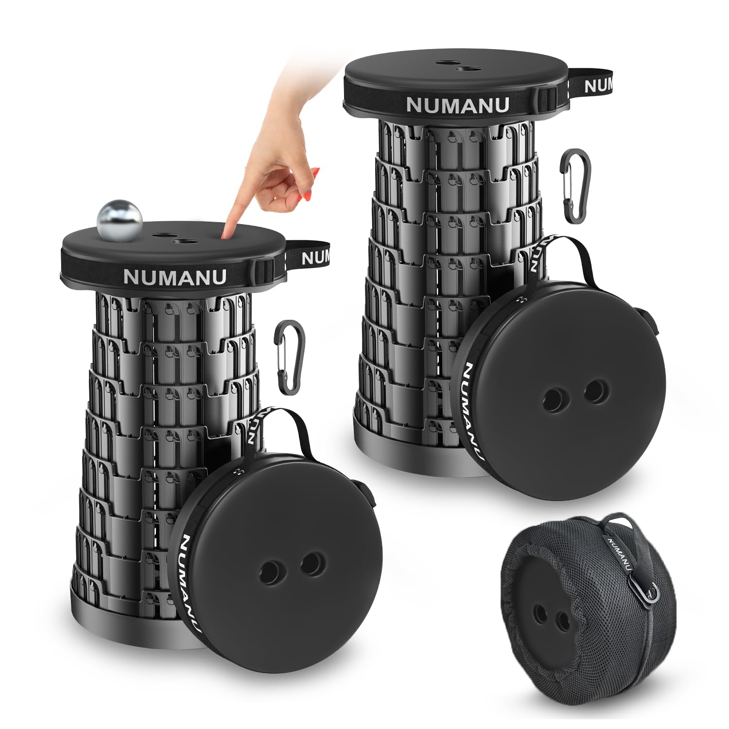 NUMANU 2PK 2025 Upgraded Padded Collapsible Stool, Max 620lb 18 Adjustable Portable Folding Stool for Adults, Retractable Foldab