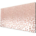 Desk Mat Xxl Mouse Pad, Pink Rose Gold Leopard Print Office Supplies And Accessories Decor For Women 31.5X15.75In,Stitched Edges