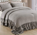 Qsh Shabby Grey Ruffled Chic Comforter Queen Size, Farmhouse Boho Bedding Comforter Sets, 3 Pieces All Season Microfiber Inner F